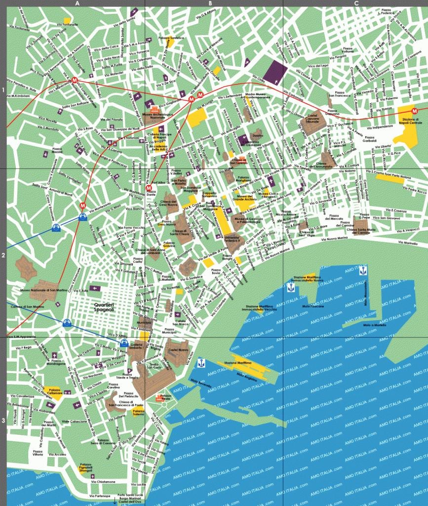 neapelj turističnih znamenitosti na zemljevidu