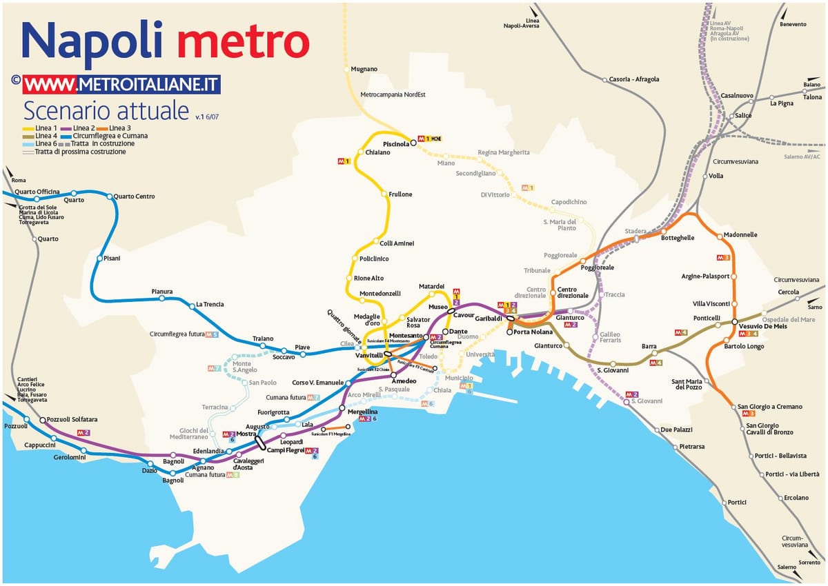 zemljevid neaplju, metro